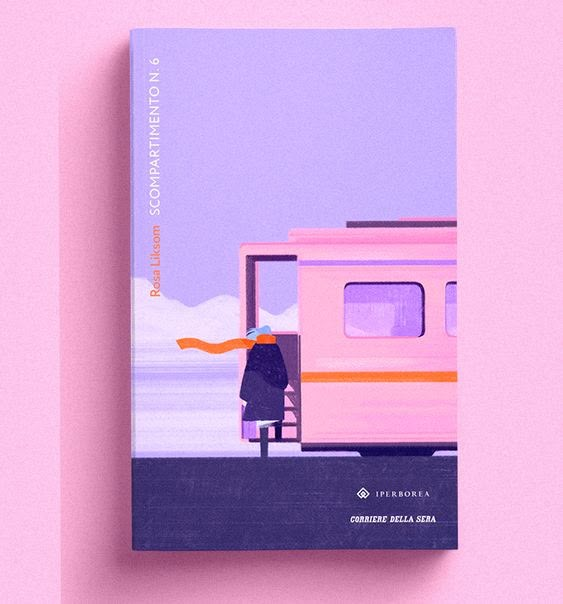 a pink book cover with an illustration of a woman standing in front of a trailer