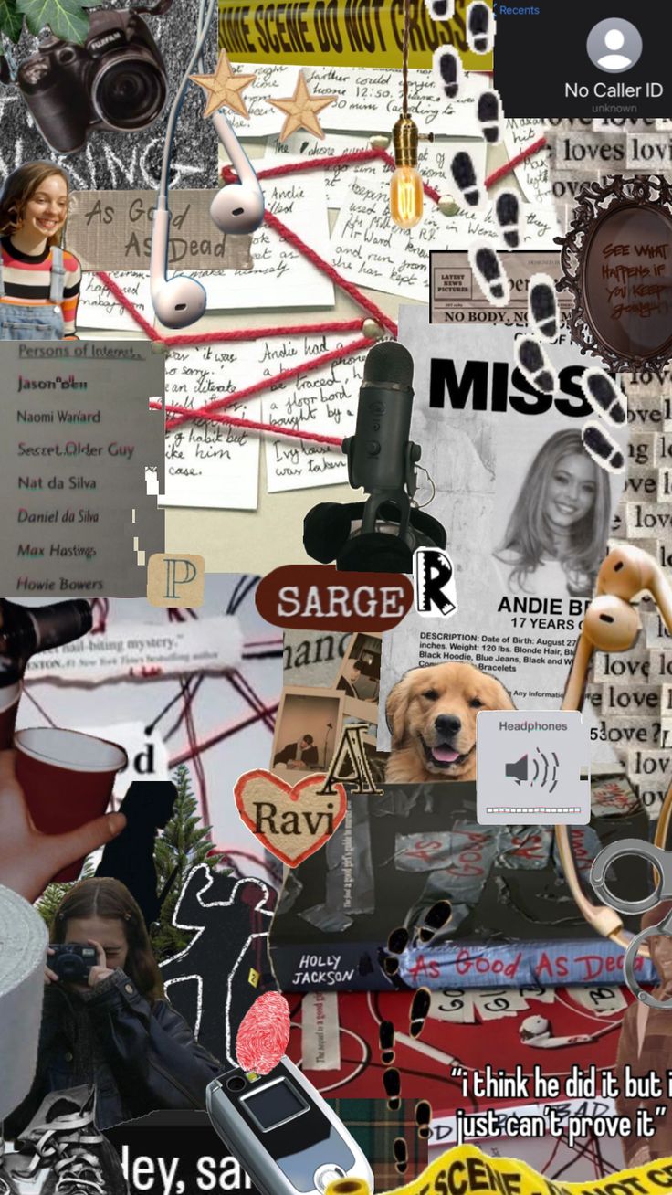 the collage has many different pictures and words on it, including an image of a dog