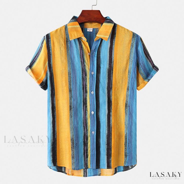 Lasaky - Premium Leisure Beach Vacation Printed Shirt by Ge Casual Beach Style, Painted Shorts, Male Clothes, Tropical Holiday, Spring Clothing, Linen Men, Striped Short Sleeve Shirt, Holiday Beach, Cooler Look