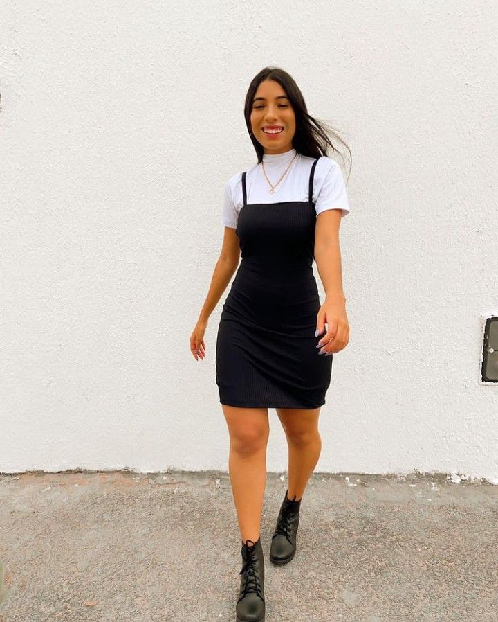 Bodysuit Under Dress Outfit, Cami Dress With Shirt Underneath, Dress With Shirt Underneath, Shirt Under Dress, Pencil Dress Outfit, Tight Dress Outfit, Modest Dresses Casual, Party Inspo, Black Dress Outfits