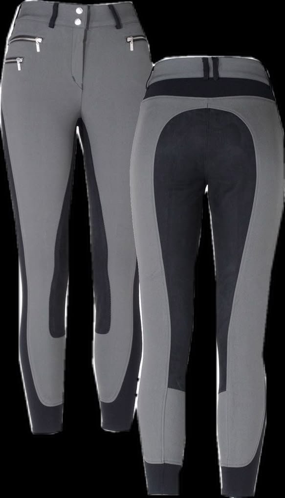 two pairs of grey and black riding pants