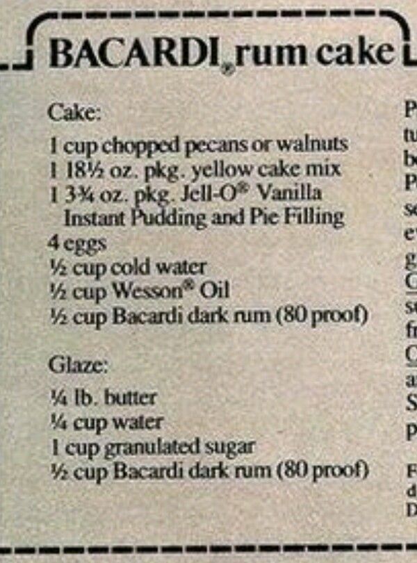 the recipe for bacardi rum cake is shown