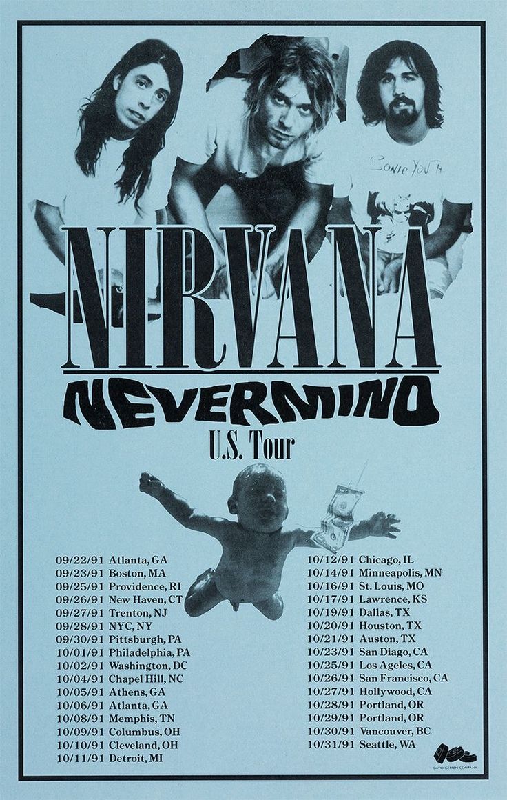 the nirvana tour poster is shown in black and white