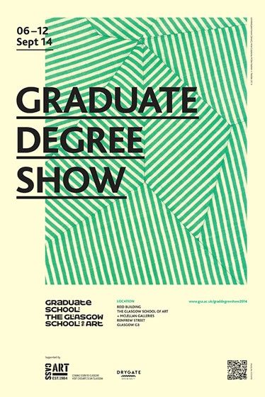 the graduate degree show poster with green and white stripes on it's front cover