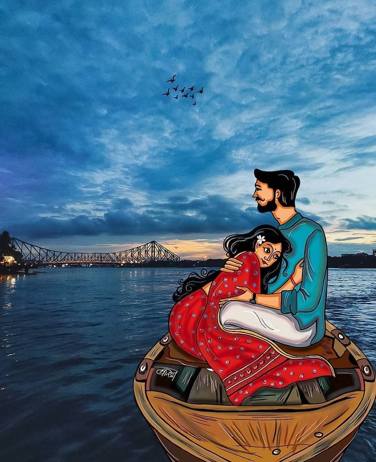 a man and woman are sitting in a boat on the water