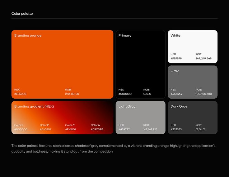 the color scheme for an orange, red and black palette is shown in three different colors