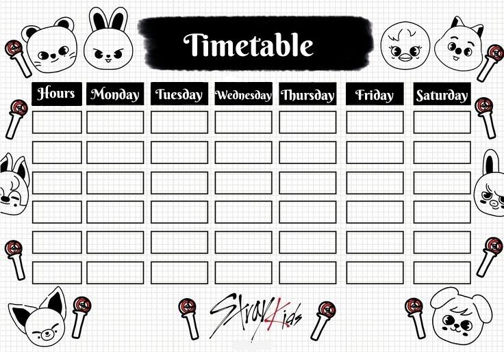 a printable timetable with stickers on it