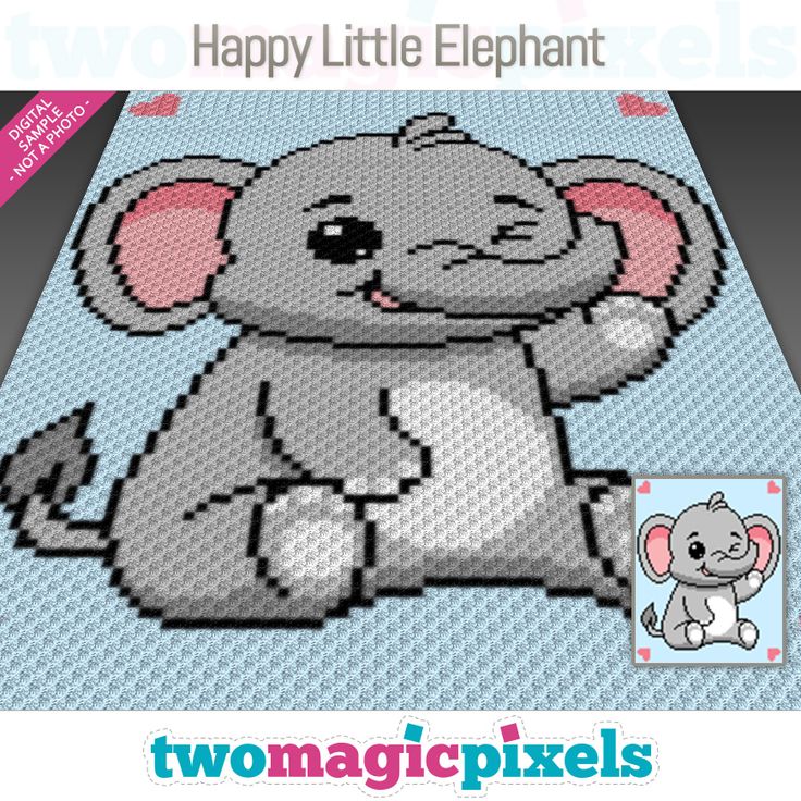 a cross stitch pattern with an image of a baby elephant on it's back