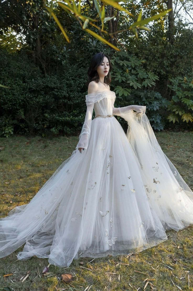 Ivory Tulle Long Sleeve Prom Dress, A-Line Evening Dress with Butterfly, Customized service and Rush order are available Long Sleeve Prom Dress, Sleeve Prom Dress, Occasion Dresses Wedding Guest, A Line Evening Dress, Tulle Sleeves, Long Sleeve Prom, Prom Dress Inspiration, Fairytale Dress, Dress A Line