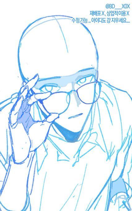 a drawing of a man with glasses holding a cell phone to his ear