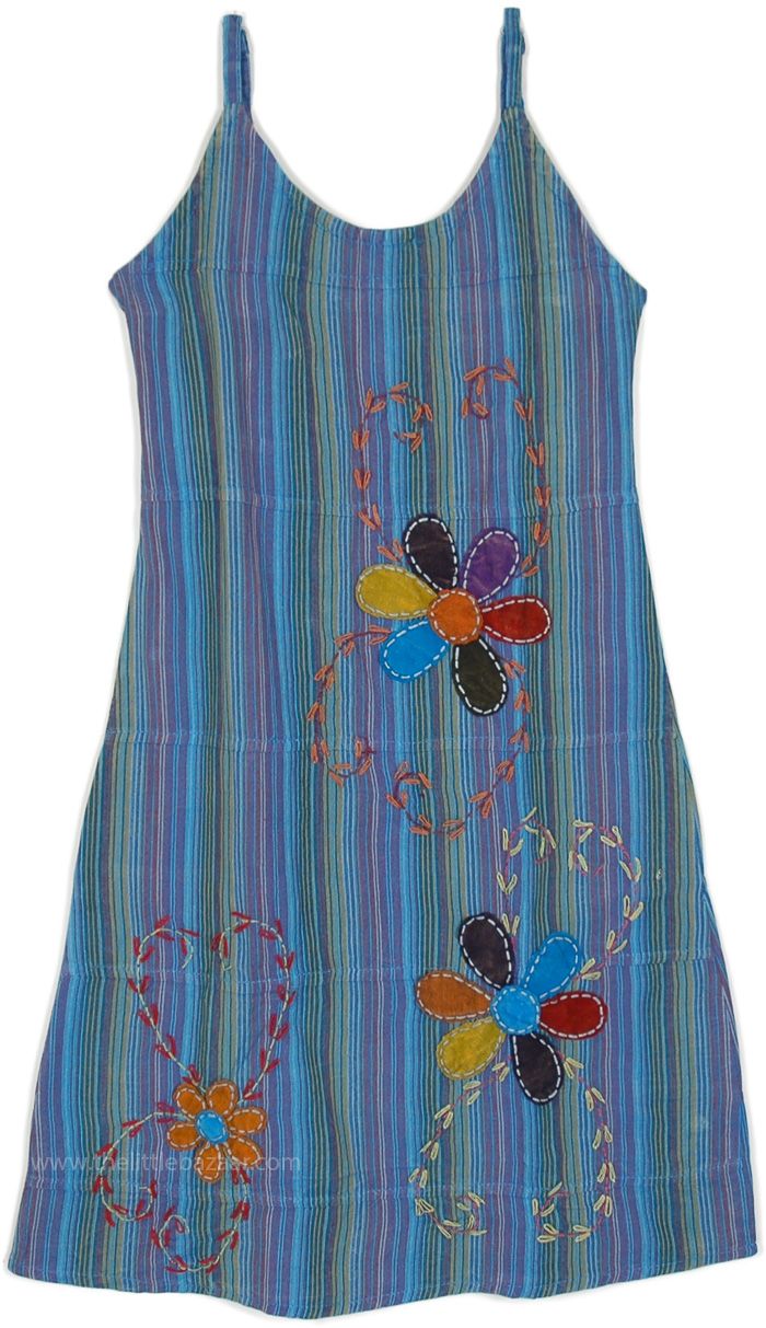 A true statement piece, this cotton dress has the right notes for the perfect fashion statement. With its cool-toned blue striped look, the dress has a soothing effect, and the smocked back with adjustable straps makes the fit just right. #tlb #Embroidered #Applique #Floral #Striped #bohemianfashion #Floraldress #Summerdress #kneelengthdress #cottondress Cotton Lined Sundress, Lined Cotton Sundress, Blue Cotton Sundress For Summer, Blue Cotton Summer Sundress, Blue Casual Cotton Sundress, Blue Cotton Short Sleeve Sundress, Casual Blue Cotton Sundress, Blue Cotton Sundress With Short Sleeves, Bohemian Striped Cotton Dress