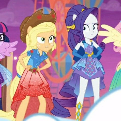 the princesses are talking to each other in front of a purple sky and clouds