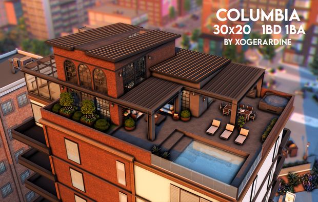 an aerial view of a building with the words columbia 3d renderings on it's roof