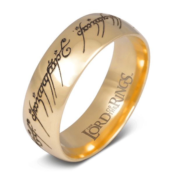 a gold ring with the lord's rings engraved on it, and an inscription that reads