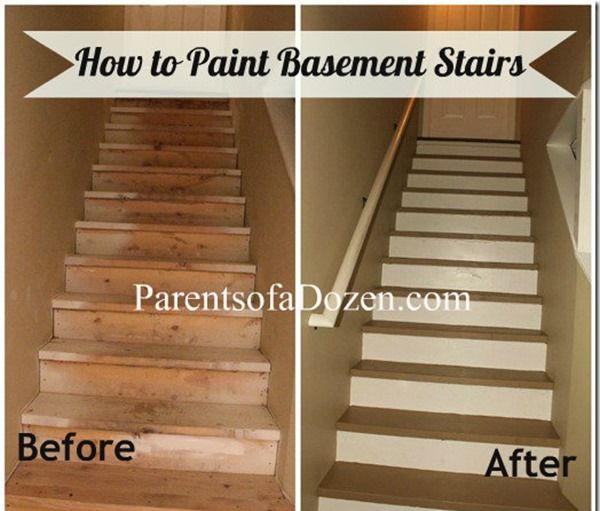 two steps with the same color and white paint on them, before and after being painted