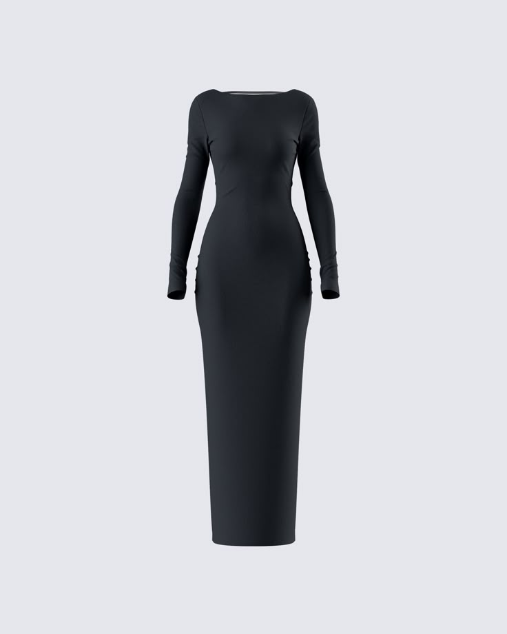 The epitome of business in the front, party in the back 😌 With a boat neckline and low open back, this black backless maxi dress made from stretch jersey fabric is a sexy yet timeless look that is perfect for all occasions 🖤 Fitted Black Maxi Dress With Ruched Back, Fitted Bodycon Dress With Cutout Back For Evening, Chic Fitted Maxi Dress With Low Back, Sleek Backless Maxi Dress, Sleek Fitted Black Backless Dress, Sleek Black Fitted Backless Dress, Fitted Black Maxi Dress With Cutout Back, Fitted Backless Maxi Dress, Fitted Backless Dress With Side Slits For Formal Events