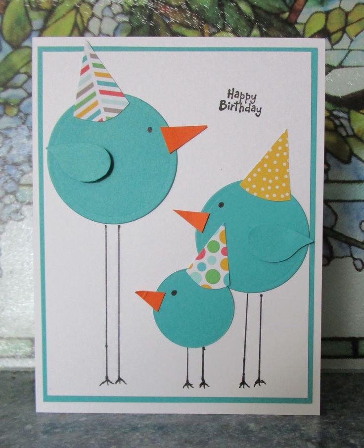 a birthday card with two birds wearing party hats