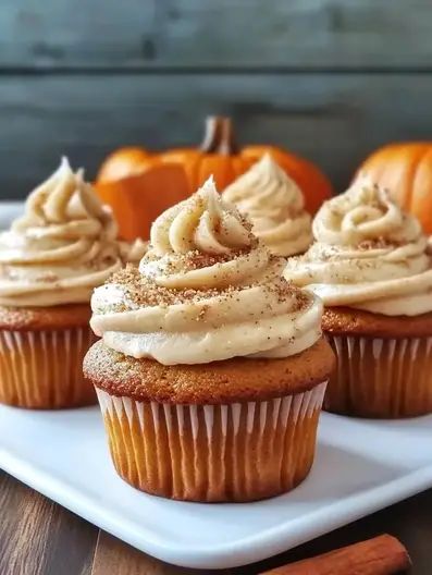 cupcakes with frosting and cinnamon on a white plate