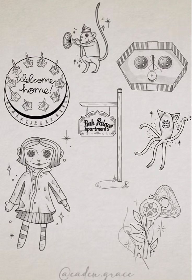 an image of some drawings on paper with the words hello kitty and other things in it