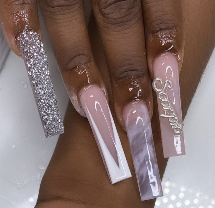 Scorpio Baddie Nails, Birthday Nail Designs Scorpio, Birthday Nails Scorpio Long, Xxl Birthday Nails, Xxl Long Nails, Scorpio Birthday Nails Designs, Pink Scorpio Birthday Nails, Scorpio Bday Nails, Scorpio Nails Birthday