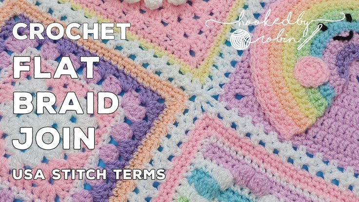 a crochet blanket with the words, flat braid join usa stitch items