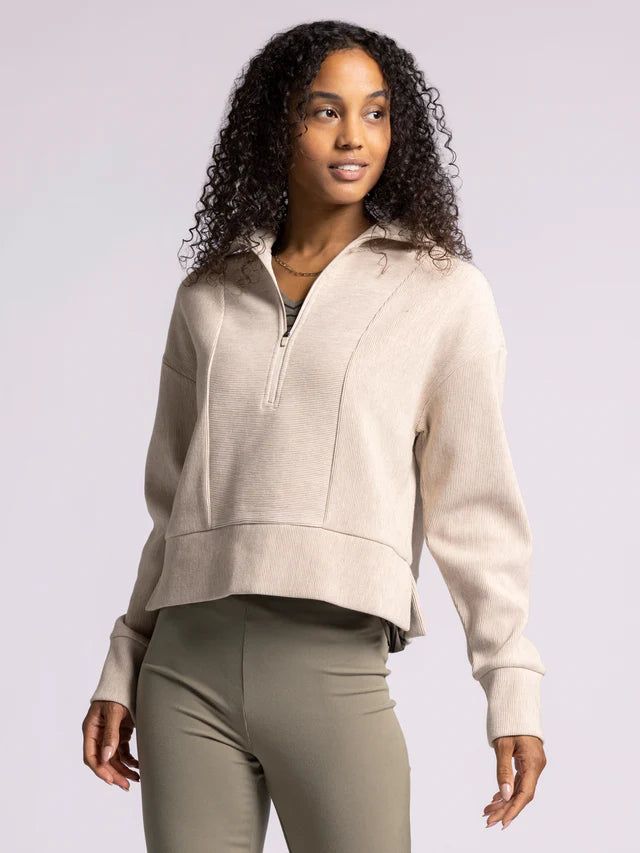 So comfy and soft, this pullover is featured in a ribbed fabric design, half zip front closure, side vents and ribbed cuff detailing. Collared neckline Half zip front closure Drop shoulder Measurements for a size small: Length: 21.5" Chest: 20" Sleeve length: 21.5" Fabric Content/Care: 53% Cotton 46% Polyester 1% Spandex Half-zip Sweater For Fall Loungewear, Fall Half-zip Loungewear Sweater, Fall Half-zip Sweater For Loungewear, Spring Half-zip Loungewear Sweater, Spring Half-zip Sweater For Loungewear, Half-zip Stretch Sweater, Versatile Half-zip Fall Tops, Versatile Half-zip Tops For Fall, Cozy Fit Half-zip Top With Ribbed Cuffs