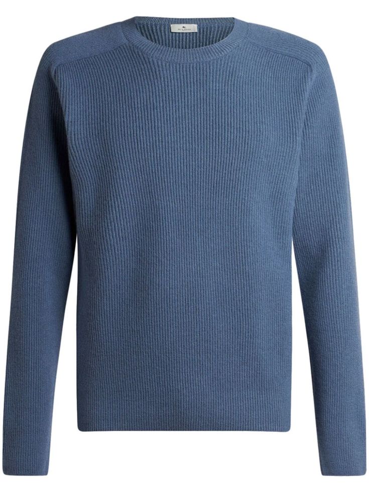 light blue cashmere blend ribbed knit crew neck long sleeves straight hem Blue Casual Cashmere Tops, Casual Blue Cashmere Top, Blue Cashmere Crew Neck Top, Light Blue Crew Neck Sweatshirt With Ribbed Cuffs, Light Blue Crew Neck Sweater For Fall, Blue Crew Neck Sweater With Ribbed Neckline, Casual Light Blue Sweater With Ribbed Cuffs, Blue Long Sleeve Cashmere Sweater, Blue Cashmere Top With Ribbed Cuffs