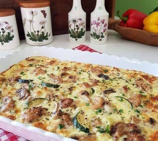 a casserole dish is sitting on a table