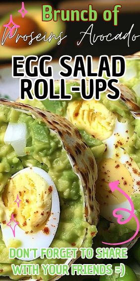 an egg salad roll - ups recipe on a plate with the words, brunch of avocado egg salad rolls