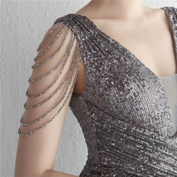 Elegant Beading Deep V Neck Sequins Mermaid Long Evening Prom Dress Beaded Sleeve Dress, Pola Payet, Homecoming Court Dresses, Beaded Clothing, Homecoming Court, Evening Dress Beaded, Beaded Mermaid, Fishtail Maxi Dress, Beaded Evening Gowns