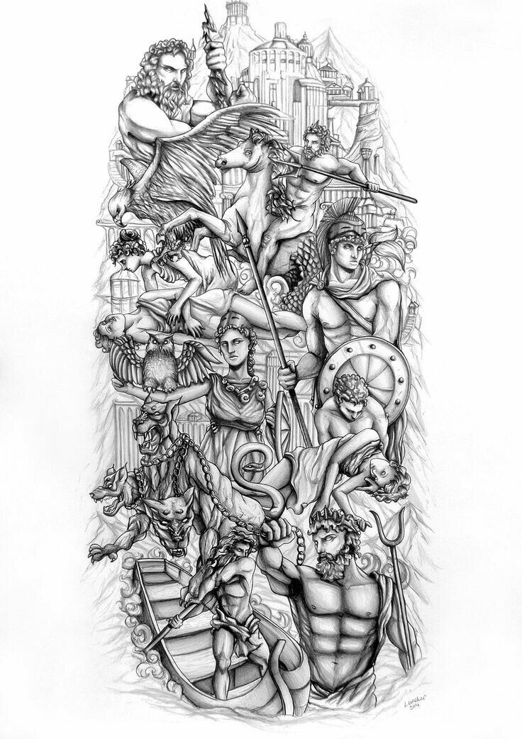 a drawing of some people and animals on a white paper with black marker writing in the middle