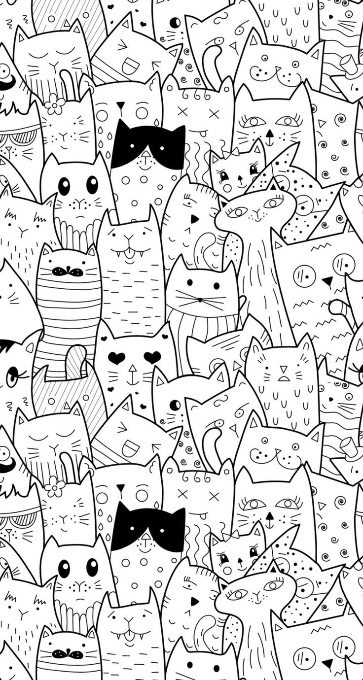 black and white drawing of cats with bow ties