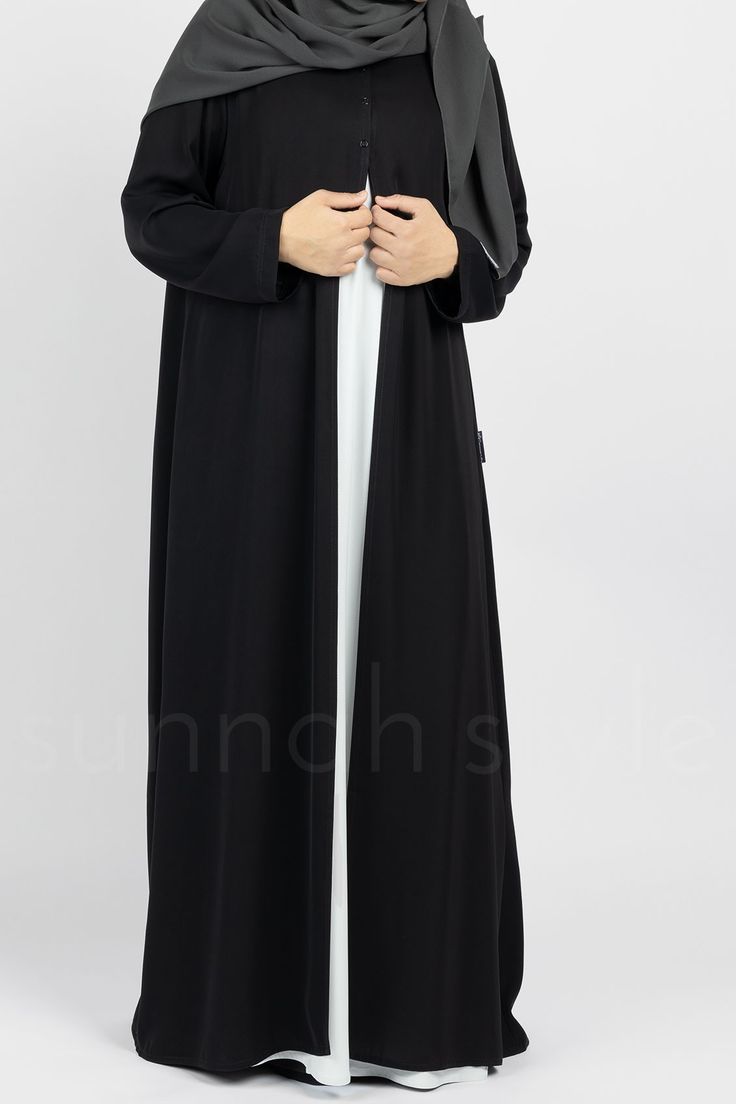 Classic Robe (Black) Elegant Black Abaya With Modesty Panel, Black Long Abaya, Black Long Modest Abaya, Elegant Long Abaya For Workwear, Black Long Abaya With Modesty Panel, Modest Solid Color Workwear Abaya, Modest Workwear Abaya In Solid Color, Modest Workwear Abaya, Abaya Black