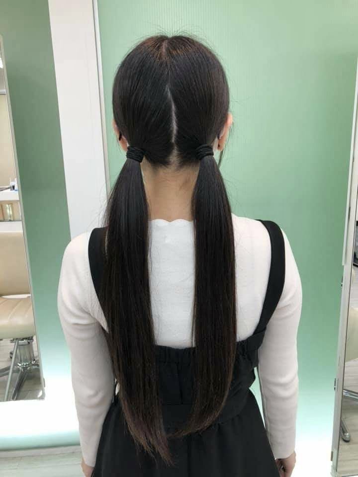 ━ 𝐡𝐚𝐳𝐞𝐥 ☻ Pigtails Black Hair, Cute Low Pigtails, Pigtails Low, Black Hair Pigtails, Short Hair Veil, Hair In Your 40s, Tricky Costume, Easy Korean Hairstyles, Low Pigtail Hairstyles