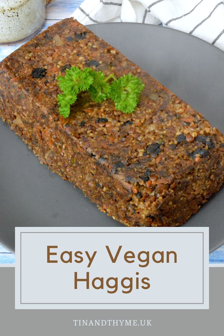 A loaf of homemade vegan haggis with sprig of parsley on top. Vegan British Recipes, Vegan Scottish Recipes, Vegan Haggis Recipe, Vegetarian Haggis Recipe, Vegan Haggis, Vegan Welsh Cakes, Vegan In Scotland, Haggis Recipe, Vegetarian Haggis