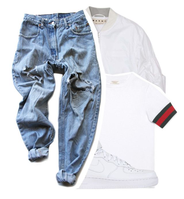 "Untitled #324" by lowkey-jessel on Polyvore featuring Gucci, NIKE and Levi's Gangsta Clothes, Cute Tomboy Outfits, Minimalistic Outfits, Gucci Nike, Gucci Top, Boyfriend Fit Jeans, Fashion Now, Little Outfits, Dope Outfits