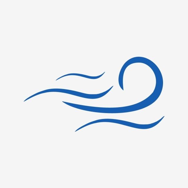 the logo for an ocean swimming company, with waves and water droplets in blue on a white background