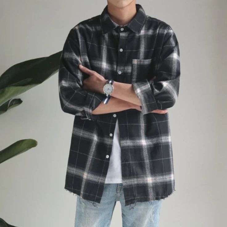 Harajuku Male, Casual Plaid Shirt, Oversized Long Sleeve Shirt, Shirts Oversized, Plaid Shirt Men, Plaid Shirts, Oversized Long Sleeve, Checkered Shirt, Mens Plaid