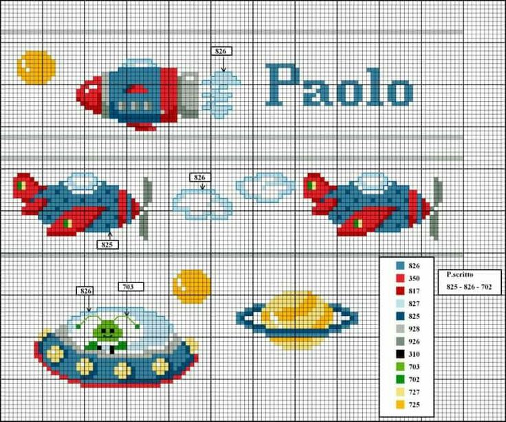 a cross stitch pattern with the words paco and an image of space shuttles