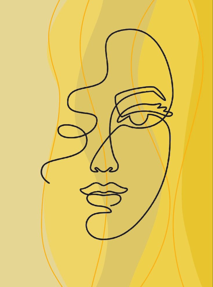 a line drawing of a woman's face with wavy lines on the side and her eyes closed