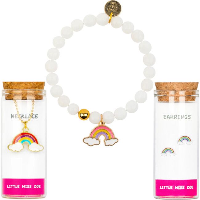 Add a pop of fun and coolness to your look with this unique set! Designed to bring a smile to your face, it's crafted with love from high-quality materials. Each piece is thoughtfully packaged in a beautiful container, making it ready to gift for any occasion. | Little Miss Zoe | Earring, Necklace & Bracelet Set, Rainbow (Multicolor, One Size) | Maisonette collects the best children’s products from around the world (unlike Zulily, Etsy, The Tot, Farfetch Kids, Childrensalon, Crate and Kids, Kohl Boy Accessories, Shop Jewelry, Gift Bundles, Buy Buy Baby, Holidays With Kids, Bottle Accessories, Shoes Booties, Little Miss, Pottery Barn Kids