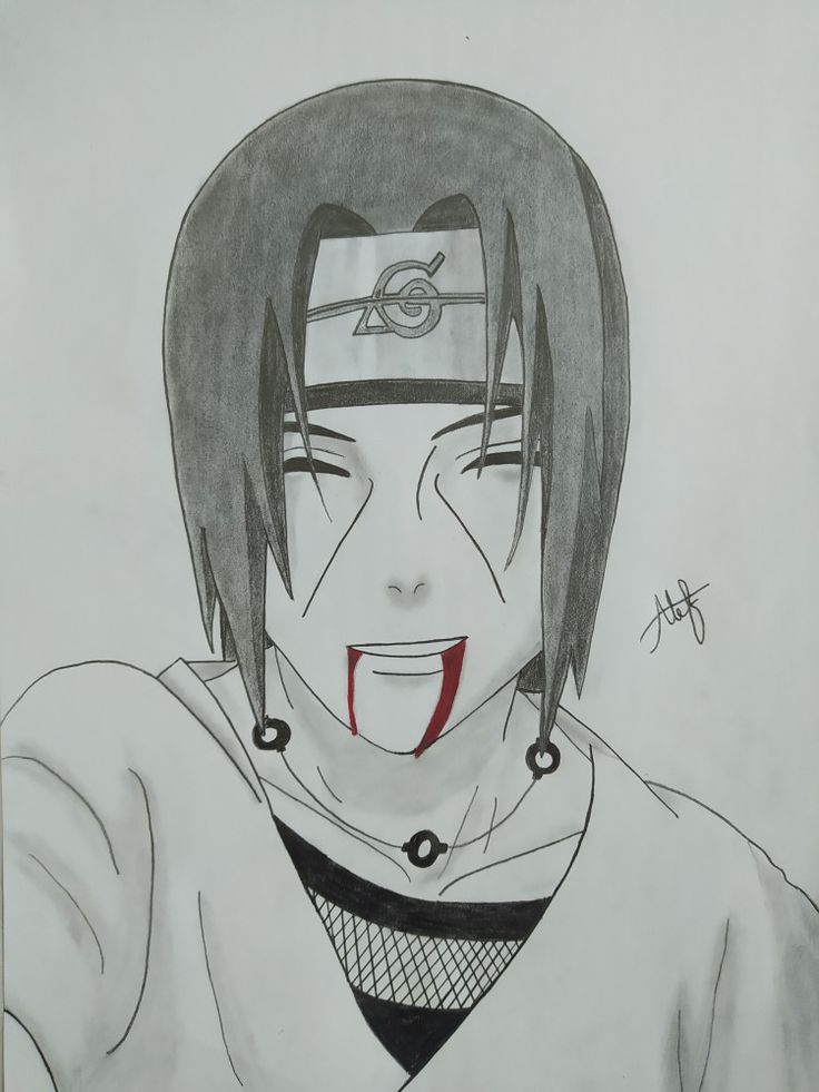 a drawing of a person with black hair and red eyes