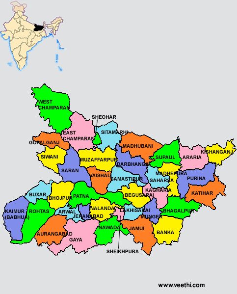 a map of india with all the states and their respective cities in green, red, yellow, orange, and blue