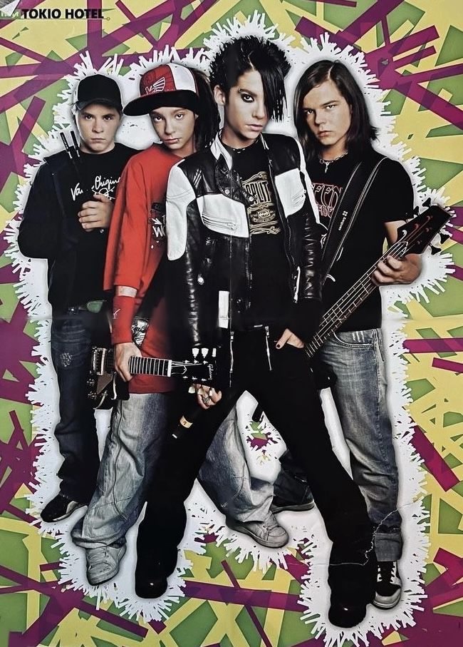 an advertisement for the band's upcoming album, featuring young men with guitars and hats