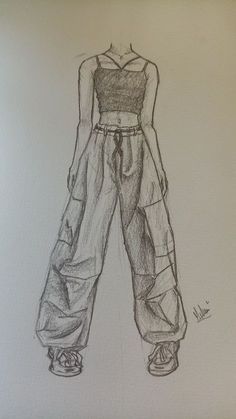 a drawing of a woman's pants and top on a piece of white paper