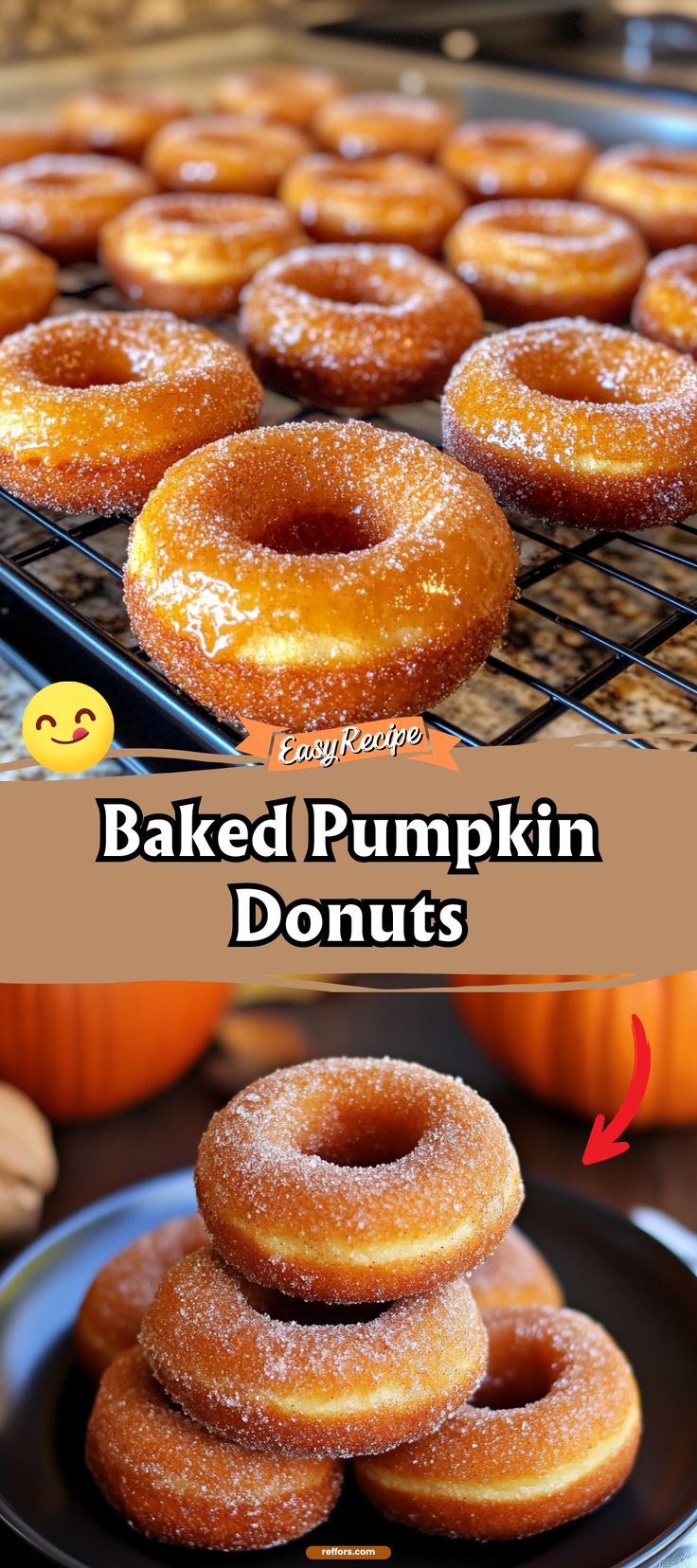 baked pumpkin donuts stacked on top of each other with the words baked pumpkin donuts above them