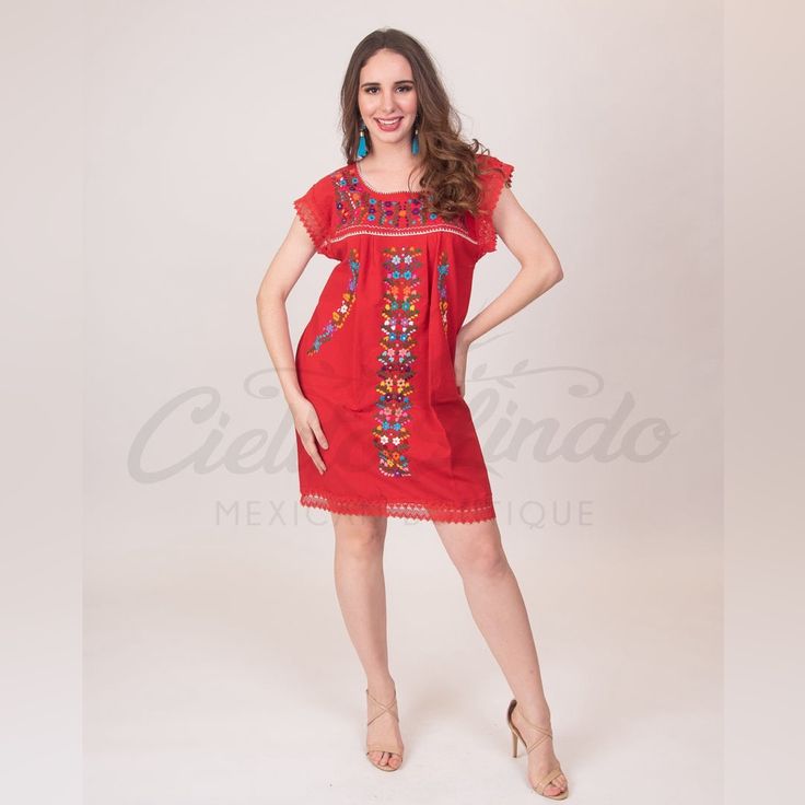 The Beautiful Tehuacn Dress Just Got Even Cuter With Lace Accents! Made In Cotton Manta Fabric With Silk Thread Embroidery. Available In Size Small, Medium, Large And X-Large. Please Consider That The Colors And Patterns Of The Embroidery Are Always Different Than The Ones In The Pictures. Red Embroidered Casual Fitted Dress, Red Embroidered Fitted Casual Dress, Red Fitted Embroidered Casual Dress, Casual Red Fitted Embroidered Dress, Red Sleeveless Traditional Dress, Red Floral Embroidery Mini Dress For Spring, Casual Red Mini Dress With Floral Embroidery, Casual Red Dresses With Floral Embroidery, Casual Red Dress With Floral Embroidery