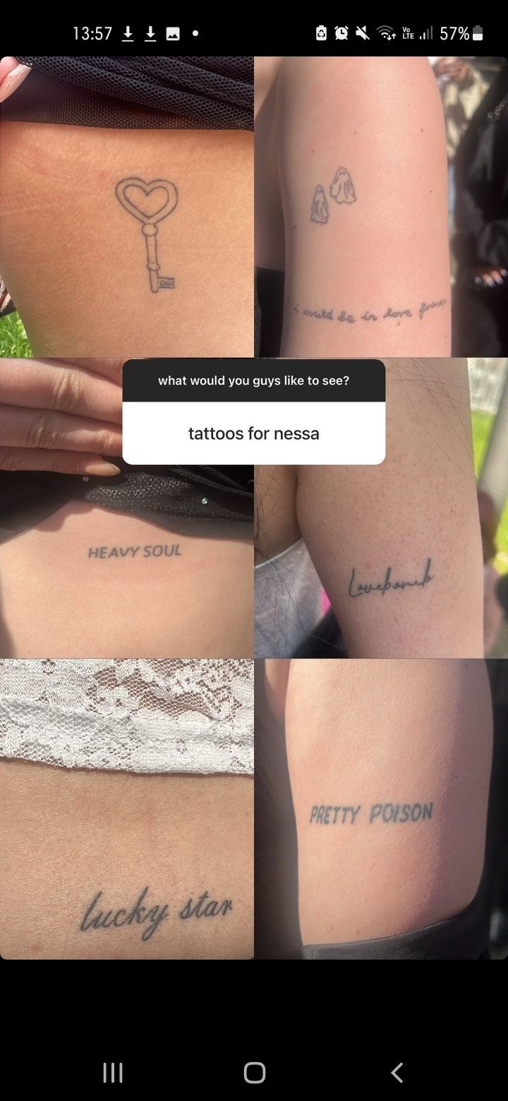 several different tattoos on the back of women's butts, with words written below them