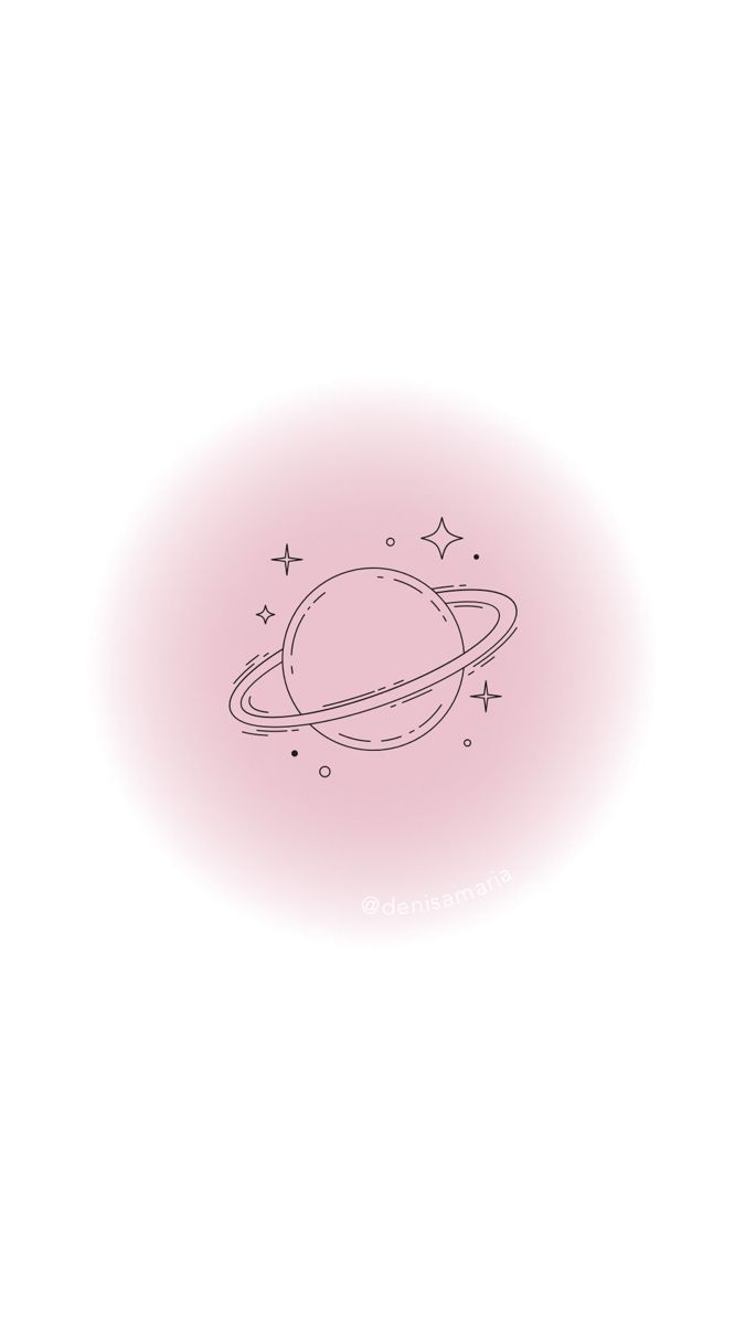 a drawing of the planet saturn with stars around it on a pink background, in black and white