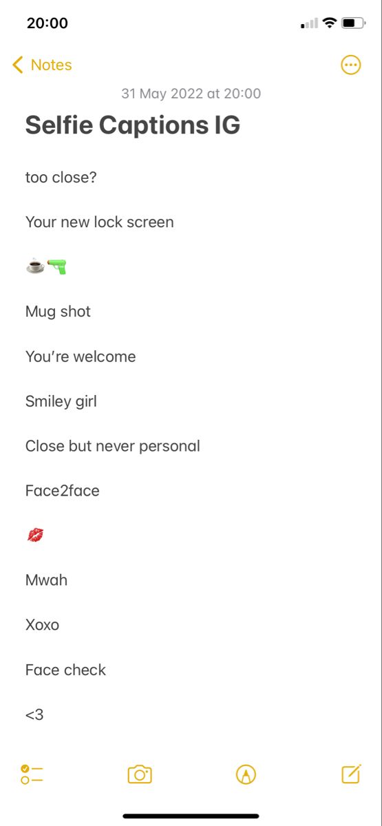 an iphone screen showing the options for selfie captions